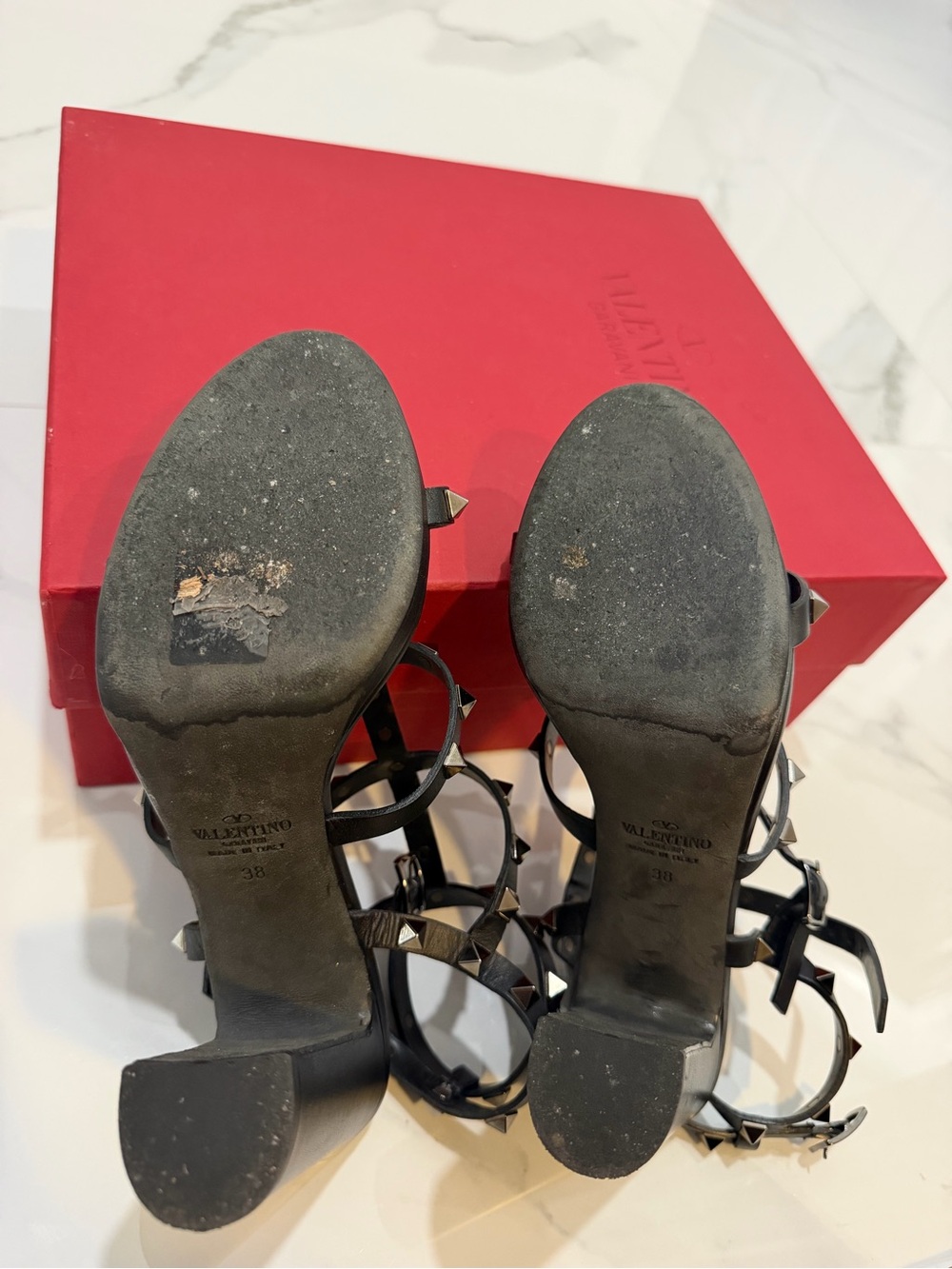 Valentino Black Studded Leather Strappy Heels